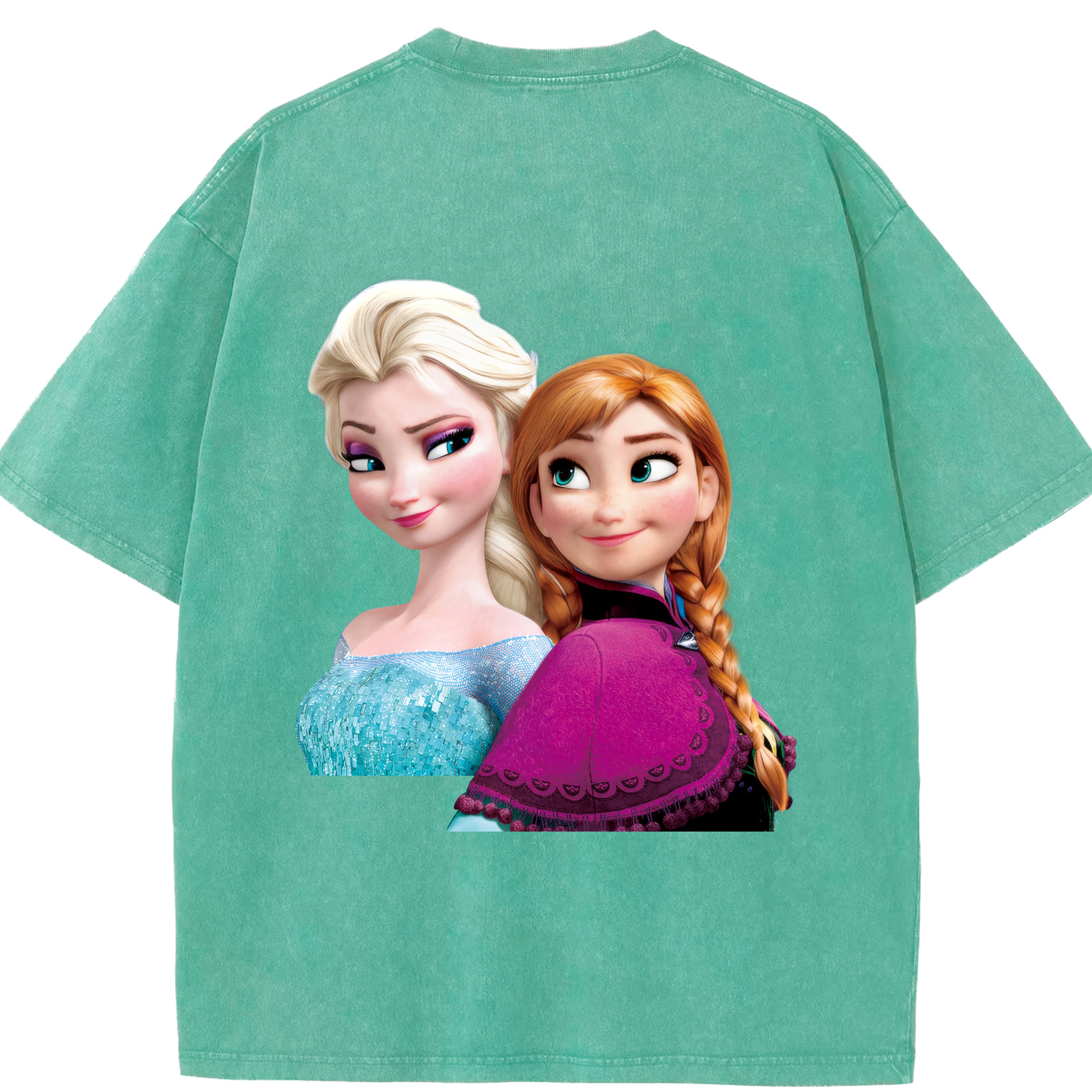 （画像用） アナと雪の女王 アンナ エルサ Frozen Anna Elsa 綿100% ヴィンテージ風 半袖Tシャツ（背面プリント）